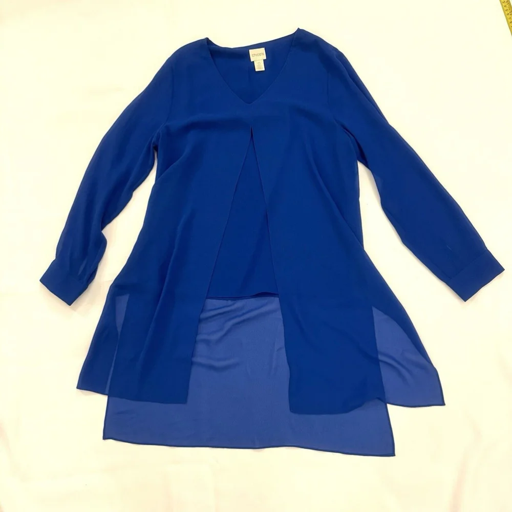 Chico’s long-form tunic split-front sheer Blouse Navy Blue Size:0